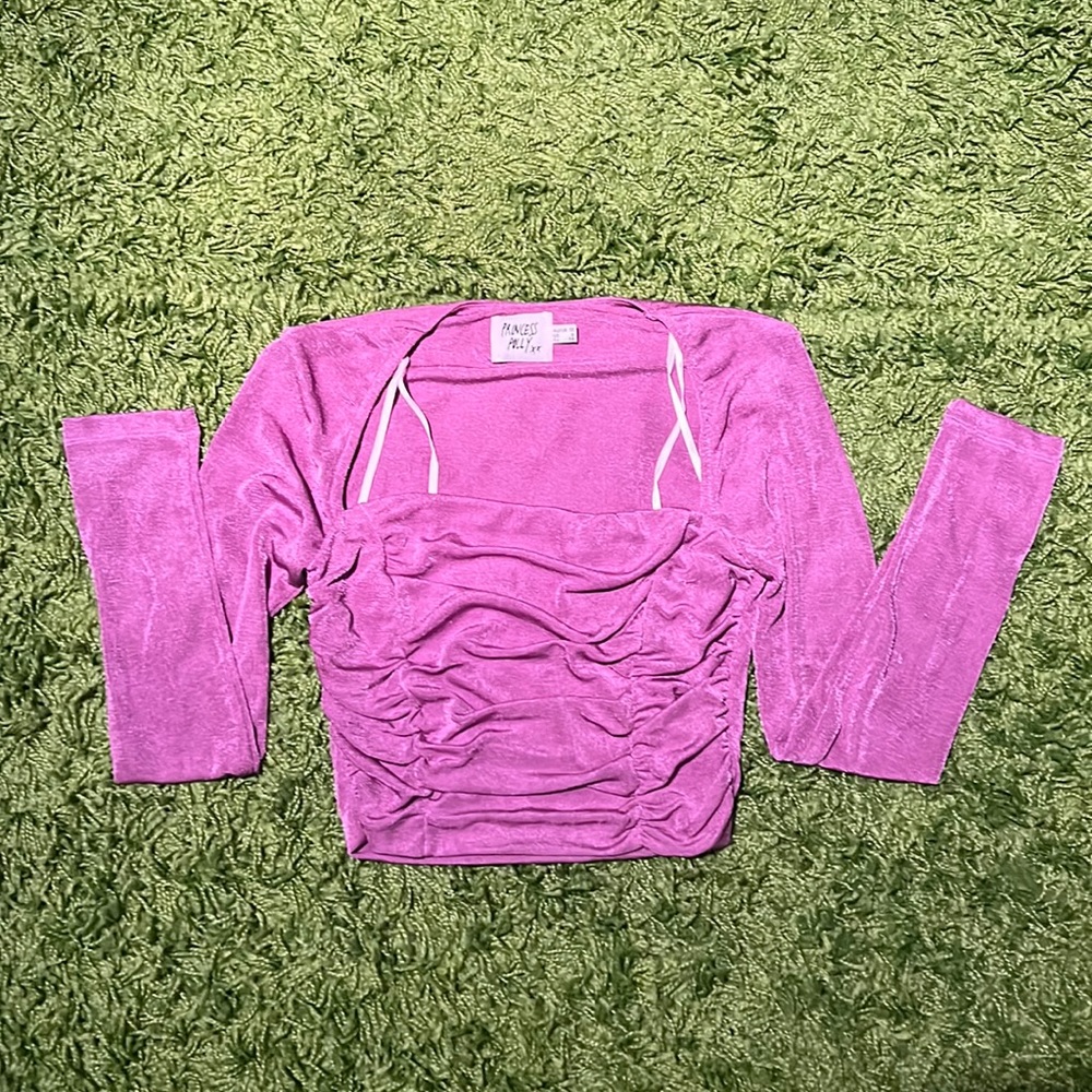 princess polly cropped purple long sleeve with ruche detail